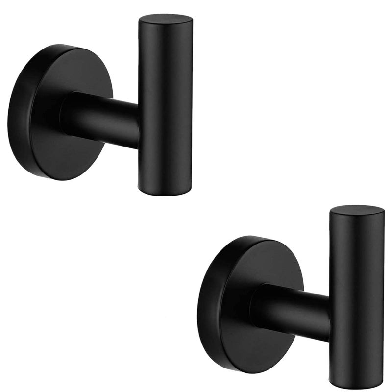 Nolimas Towel Coat Hook Matte Black SUS304 Stainless Steel Bathroom Clothes Cabinet Closet Sponges Robe Hook Wall Mounted Round Kitchen Heavy Duty Door Hanger 2 Packs - Image 1